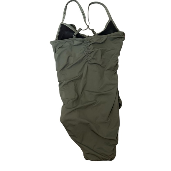 Sundance Olive Khaki Ruffle Embroidered Cross Strap One Piece Bathing Suit M - Picture 4 of 5